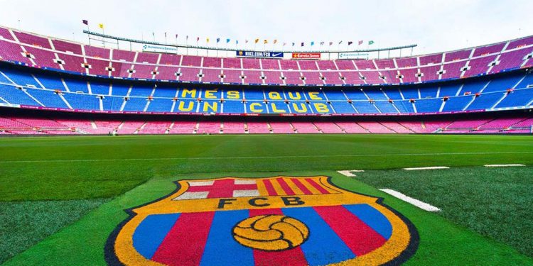 Barcelona, Spain- March 2015: View on the field and the tribunes at Camp Nou arena